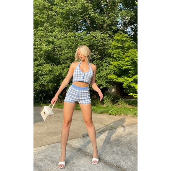 Majorelle Revolve Addy Cropped Halter Top Blue White XL NWT - Picture 9 of 9